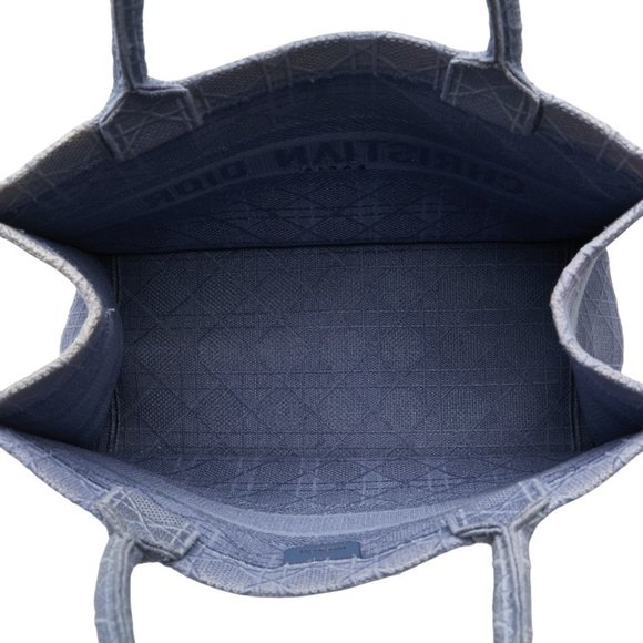 Christian Dior Dior Cannage Book Tote Medium Handbag Bag Blue Canvas Women's - Picture 5 of 8